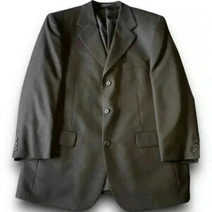 Hardy Amies Vtg Blazer 100% Wool Suit‎ Jacket Sport Coat 42R Herringbone Black
